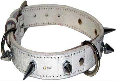 White Leather Dog Collar With Metal Spike Ornaments Art 1034